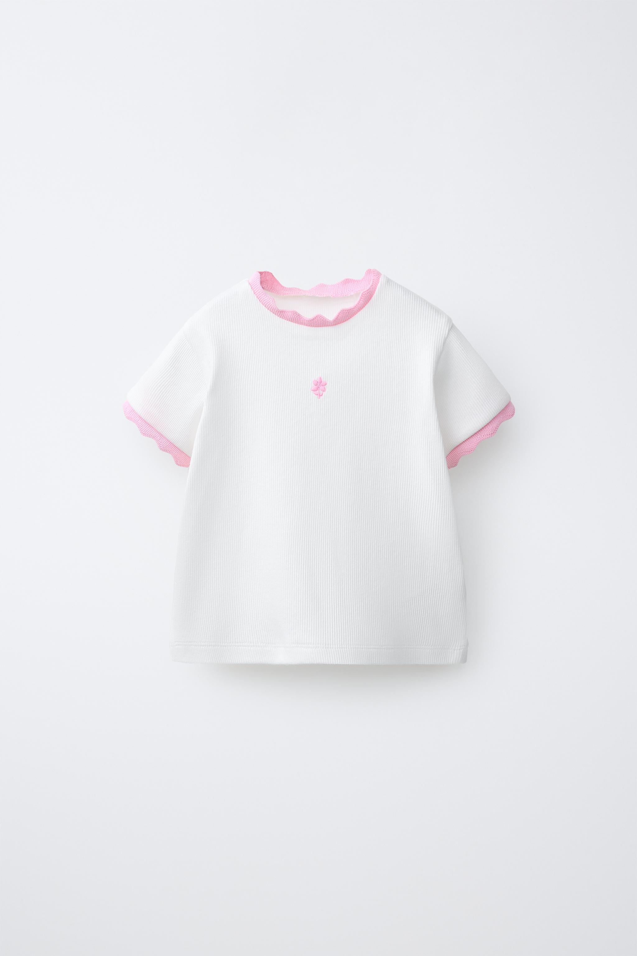 EMBROIDERED RIB T-SHIRT WITH CONTRAST PIPING